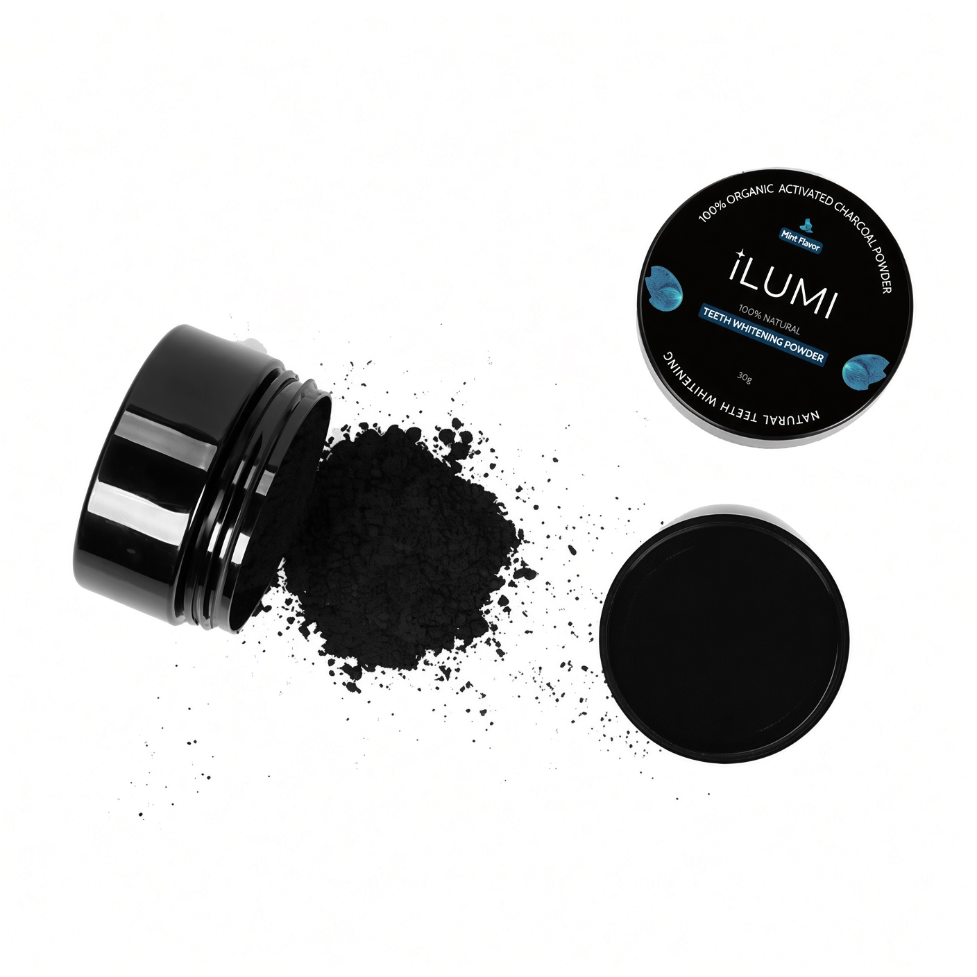 ILUMI Clinical Detox Charcoal Powder — 100% organic activated charcoal whitening powder, mint flavor, 30g jar